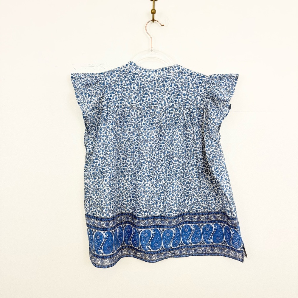 J.Crew Flutter Sleeve Button Up Blouse Blue Bandana Print NWT Size Small - Picture 5 of 5